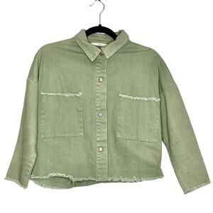 Ellison Green Frayed Hem Utility Snap Button Jacket Size Small